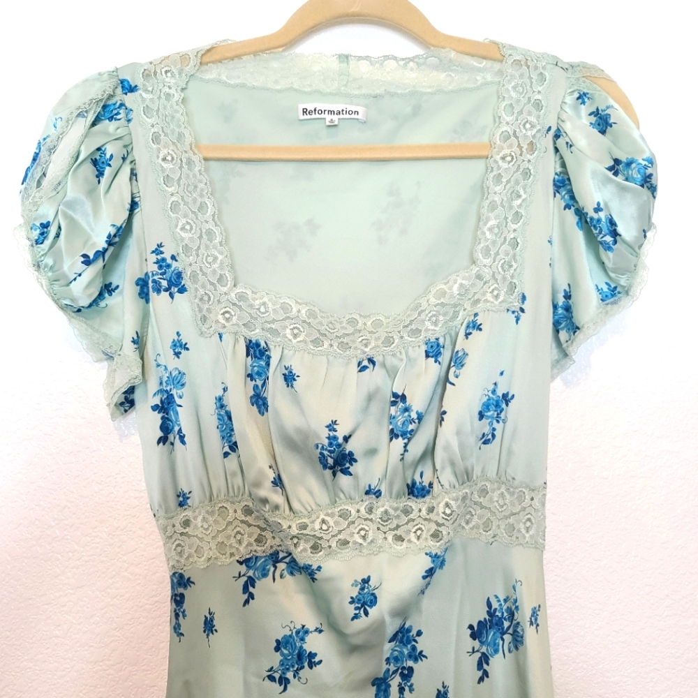 Reformation Clarisse Silk Floral Dress Leonie Size 6 - Picture 3 of 11